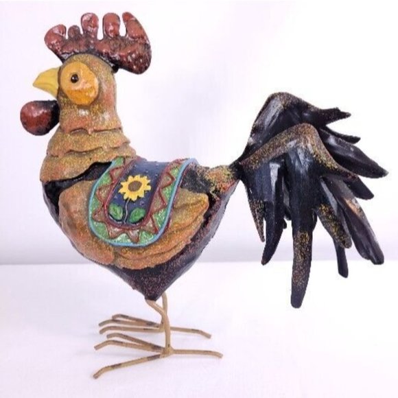 Hand Crafted Folk Art Rustic Tin Farmhouse Country Rooster Primitive Figurine 9" - Picture 5 of 11